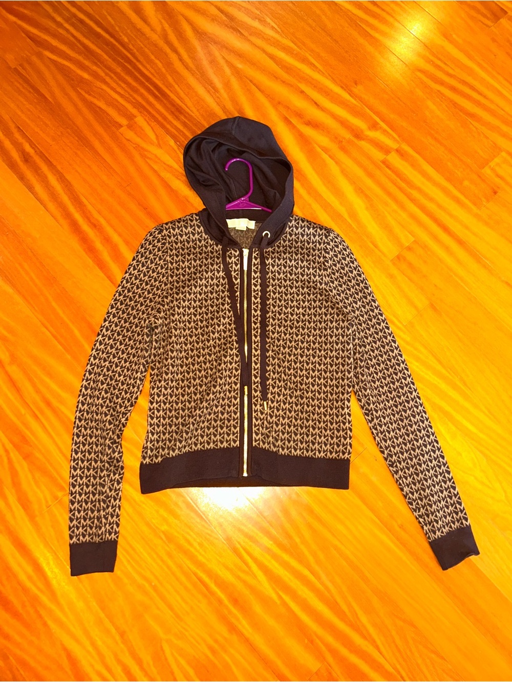 Michael Kors Brown and Beige MK Logo Zip Hoodie